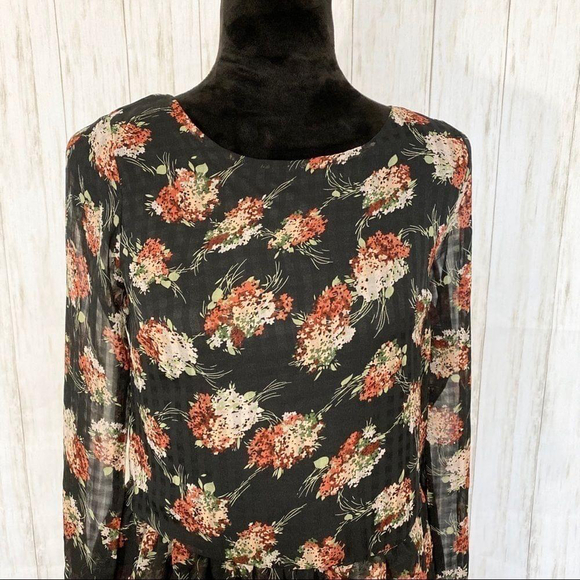 TOBI floral drop waist long sleeve mini dress - Picture 4 of 8
